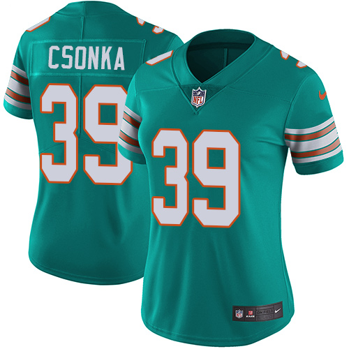 Nike Miami Dolphins #39 Larry Csonka Aqua Green Alternate Women Stitched NFL Vapor Untouchable Limited Jersey->women nfl jersey->Women Jersey